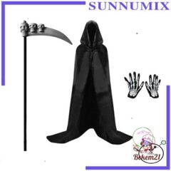 Bộ Hóa Trang Thần Chết 4 Món - Áo Choàng, Mặt Nạ, Lưỡi Hái & Găng Tay Cho Halloween - Thời Trang Kinh Dị Cho Trẻ Em