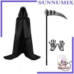 Bộ Hóa Trang Thần Chết 4 Món - Áo Choàng, Mặt Nạ, Lưỡi Hái & Găng Tay Cho Halloween - Thời Trang Kinh Dị Cho Trẻ Em