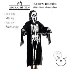 Áo Choàng Ma Quái Vòng Xương - Bộ Hóa Trang Halloween Kèm Găng Tay & Mặt Nạ Kinh Dị - Trang Phục Cosplay Nữ