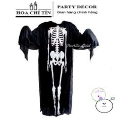 Áo Choàng Ma Quái Vòng Xương - Bộ Hóa Trang Halloween Kèm Găng Tay & Mặt Nạ Kinh Dị - Trang Phục Cosplay Nữ