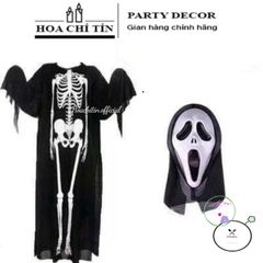 Áo Choàng Ma Quái Vòng Xương - Bộ Hóa Trang Halloween Kèm Găng Tay & Mặt Nạ Kinh Dị - Trang Phục Cosplay Nữ