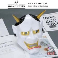 Mặt Nạ Nhật Bản Hannya Oni Hai Sừng Màu Đỏ Trắng - Nghệ Thuật Trang Trí Văn Hóa Nhật Bản, Quà Tặng Hóa Trang độc Đáo