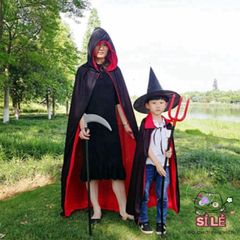 Áo Choàng Halloween Đen Đỏ 59inch - Áo Choàng Quỷ Rùng Rợn Có Nón Hoody, Trang Phục Hóa Trang Thú Vị Cho Mùa Lễ Hội 2023