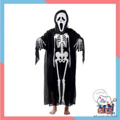 Áo Hóa Trang Halloween Dài 120cm Kiểu Xương - Dành Cho Trẻ 8+ và Người Lớn, Hoàn Hảo Cho Tiệc Halloween Ma Quái