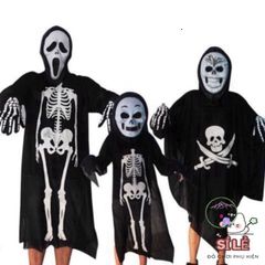 Áo Hóa Trang Halloween Dài 120cm Kiểu Xương - Dành Cho Trẻ 8+ và Người Lớn, Hoàn Hảo Cho Tiệc Halloween Ma Quái