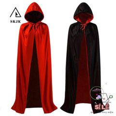 Áo Choàng Hóa Trang Halloween Hai Lớp Phù Thủy Đen Đỏ - Phụ Kiện Cosplay Cho Trẻ Em và Người Lớn, Dự Tiệc Halloween, Sự Kiện Đặc Biệt