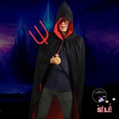 Áo Choàng Hóa Trang Halloween Hai Lớp Phù Thủy Đen Đỏ - Phụ Kiện Cosplay Cho Trẻ Em và Người Lớn, Dự Tiệc Halloween, Sự Kiện Đặc Biệt
