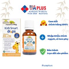 Vitamin D3 + K2 Nature's Way Kids Smart Drops - Hỗ Trợ Hấp Thụ Canxi, Tăng Cường Sức Khỏe Xương và Răng (11ml)