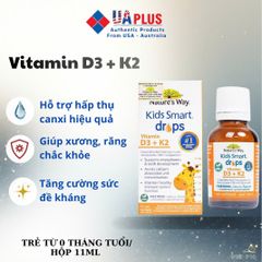 Vitamin D3 + K2 Nature's Way Kids Smart Drops - Hỗ Trợ Hấp Thụ Canxi, Tăng Cường Sức Khỏe Xương và Răng (11ml)
