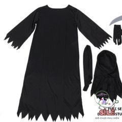 Bộ trang phục Hades Thiên Thần Chết cho trẻ em - Halloween Kỳ Bí với Mũ và Lưỡi Hái, Size L/XL, Phong Cách Cosplay Nghệ Thuật