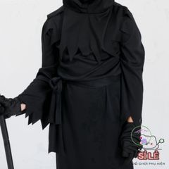 Bộ trang phục Hades Thiên Thần Chết cho trẻ em - Halloween Kỳ Bí với Mũ và Lưỡi Hái, Size L/XL, Phong Cách Cosplay Nghệ Thuật
