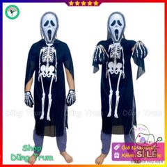 Bộ trang phục Halloween Xương Bí Ẩn với Mặt Nạ Ma và Găng Tay Xương - Hóa Trang Ấn Tượng Cho Mọi Kích Cỡ