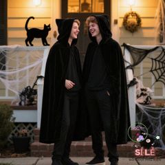 Áo Choàng Halloween Cosplay Đen - Polyester Bền Chắc, 4 Kích Thước M-XXL, Phụ Kiện Lý Tưởng Cho Phù Thủy Và Ma Quái