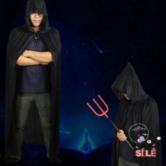 Áo Choàng Phù Thủy Đen Đỏ Kèm Mũ Trùm - Trang Phục Hóa Trang Halloween Độc Đáo Cho Trẻ Em và Người Lớn