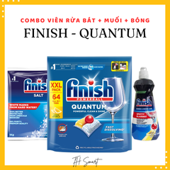 Viên Rửa Bát Cao Cấp FINISH Quantum Hương Chanh - Combo 64 Viên, 12 Chức Năng Làm Sạch Sâu, Tươi Mát, Bảo Vệ Chén Bát