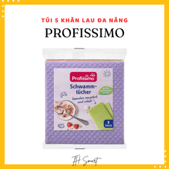 Túi 5 Khăn Lau Đa Năng PROFISSIMO Không Xổ Lông - Bọt Biển Thấm Hút Xuất Xứ Đức, Dễ Dàng Lau Sạch Vết Bẩn Cứng Đầu