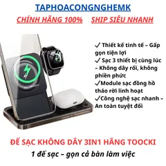 Sạc Nhanh Không Dây 3in1 Toocki - Sạc 15W An Toàn, Gọn Gàng, Tương Thích iPhone, Samsung, Đồng Hồ Thông Minh