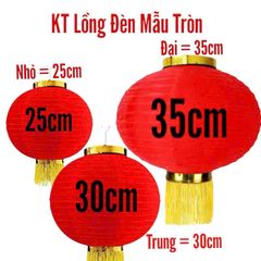 Lồng Đèn Tròn Vải Lụa Sang Trọng Có Tua Rua Đỏ Vàng - Trang Trí Tết Lễ Hội Ngoài Trời, Kích Thước 25-35cm