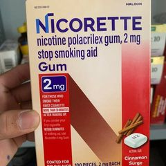 Kẹo Cao Su Nicorette Hỗ Trợ Cai Thuốc Lá - Hương Vị Quế, 2mg - Gói 100 Viên Giúp Kiểm Soát Cơn Thèm Thuốc Lá