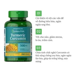 Viên uống tinh bột nghệ đẹp da, dạ dày và tiêu hoá Puritan's Pride Turmeric curcumin 500mg 60 viên