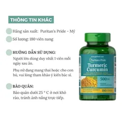 Viên uống tinh bột nghệ đẹp da, dạ dày và tiêu hoá Puritan's Pride Turmeric curcumin 500mg 60 viên