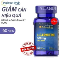 Viên Uống Giảm Cân L-Carnitine 500mg Puritan's Pride - Hỗ Trợ Chuyển Hóa Năng Lượng, Giảm Mỡ Thừa, Duy Trì Sức Khỏe - 60 Viên