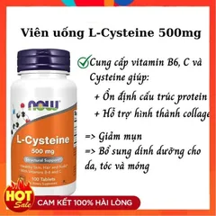 [Date 6/2027] Viên uống giảm mụn, dưỡng da, móng, tóc L-cysteine Now 500mg - Shop Songna