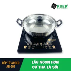 Bếp từ đơn Arber AB301A - Bếp điện thông minh 2000W kèm chảo nấu lẩu, thiết kế sang trọng, bảng điều khiển cảm ứng, an toàn sử dụng.