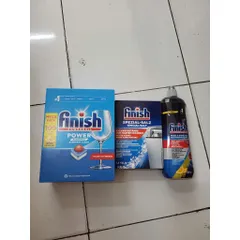 Bộ sản phẩm Finish 3 trong 1: Viên rửa bát 100 viên, Muối rửa 1.2Kg và Nước làm bóng 800ML - Hàng chính hãng từ Châu Âu