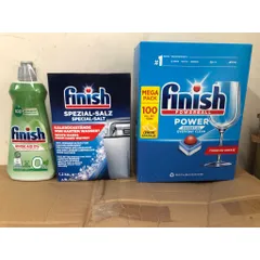 Viên Rửa Chén Finish 100 Viên - Muối Làm Mềm Nước 1,2Kg & Nước Làm Bóng 400ml - Dùng Cho Máy Rửa Chén Châu Âu