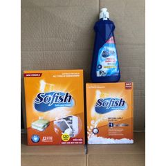 Bộ 3 Sản Phẩm Rửa Bát SOFISH: 120 Viên Viên Rửa Bát, Muối Rửa và Nước Làm Bóng - Hàng Chính Hãng Cho Máy Rửa Bát