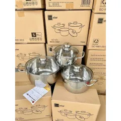 Bộ Nồi Inox 3 món nắp kính Five Star , Dùng được trên bếp gas, bếp hồng ngoại và bếp từ,Bảo hành: 05 NĂM
