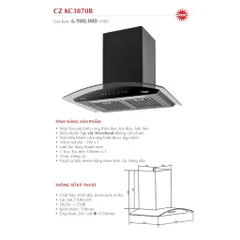 Máy hút mùi kính cong Canzy CZ - KC3870B  |Kích thước 70cm | Điều khiển cảm ứng hoặc cảm biến vẫy tay | Bảo hành 3 năm