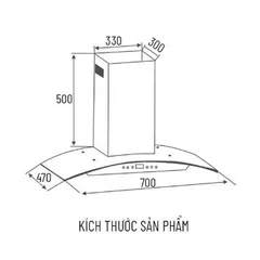 Máy hút mùi kính cong Canzy CZ - KC3870B  |Kích thước 70cm | Điều khiển cảm ứng hoặc cảm biến vẫy tay | Bảo hành 3 năm
