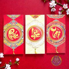 Set 50/100 Bao Lì Xì Truyền Thống Phúc Lộc Tài - Bao Lì Xì Tết Nguyên Đán Cao Cấp, Quà Tặng May Mắn