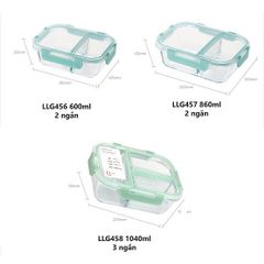 Hộp Thủy Tinh Chia Ngăn Lock&Lock 600ml, 860ml, 1040ml - Hộp Đựng Thức Ăn Chịu Nhiệt, Thiết Kế Đẹp Màu Mint, Sử Dụng Trong Lò Vi Sóng