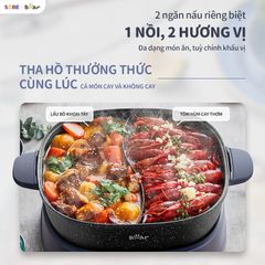 Nồi Lẩu Điện 2 Ngăn Bear SB-NL60U (6L) - Dung Tích 6L cho 4-8 Người, Chống Dính, Nấu Nhanh, Tiện Lợi
