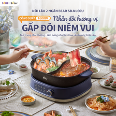 Nồi Lẩu Điện 2 Ngăn Bear SB-NL60U (6L) - Dung Tích 6L cho 4-8 Người, Chống Dính, Nấu Nhanh, Tiện Lợi