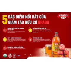 Giấm Táo Hữu Cơ Bragg - Giấm Tự Nhiên, Chứng Nhận USDA, Không Lọc, Không Khử Trùng - Hàng Mỹ Chất Lượng Cao