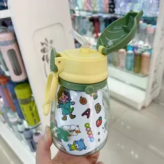 Bình Nước Dễ Thương Hình Thỏ Cho Bé Đi Nhà Trẻ, Đi Học, đi Chơi, Ống Hút Silicon Mềm, Có Dây Đeo Tiện Dụng