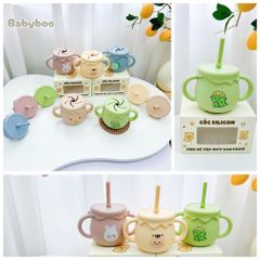 Cốc Tập Hút Silicon BabyBoo Hình Gấu Dễ Thương Cho Bé - Cốc Chống Tràn Kèm Nắp Ăn Bánh, An Toàn Khi Sử Dụng