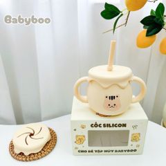 Cốc Tập Hút Silicon BabyBoo Hình Gấu Dễ Thương Cho Bé - Cốc Chống Tràn Kèm Nắp Ăn Bánh, An Toàn Khi Sử Dụng