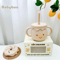 Cốc Tập Hút Silicon BabyBoo Hình Gấu Dễ Thương Cho Bé - Cốc Chống Tràn Kèm Nắp Ăn Bánh, An Toàn Khi Sử Dụng