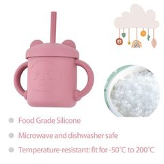 Cốc Tập Hút Silicon BabyBoo Hình Gấu Dễ Thương Cho Bé - Cốc Chống Tràn Kèm Nắp Ăn Bánh, An Toàn Khi Sử Dụng