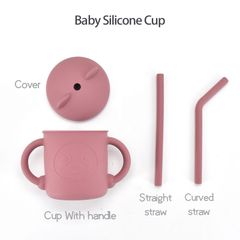 Cốc Tập Hút Silicon BabyBoo Hình Gấu Dễ Thương Cho Bé - Cốc Chống Tràn Kèm Nắp Ăn Bánh, An Toàn Khi Sử Dụng