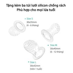 Túi Nhai Ăn Dặm Chống Hóc MISUTA - Bộ 3 Múm Silicon An Toàn, Dùng Cho Bé Từ 4 Tháng Tuổi - Giúp Bé Thoải Mái Khi Ăn Dặm