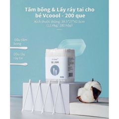 Tăm Bông Đầu Nhỏ Vcoool 200c - Tăm Bông Sơ Sinh Thân Giấy An Toàn Cho Bé, Không Gây Đau, Tiện Lợi Vệ Sinh Tai Mũi