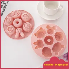 Khuôn Silicon Tròn Làm Bánh Flan và Thạch Pudding Có Nắp Đậy Hình Con Vật Dễ Thương - An Toàn Cho Bé, Chịu Nhiệt 230°C
