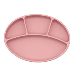 Khay Ăn Dặm Silicon Cao Cấp Oval 4 Ngăn Màu Pastel Có đế Hít Chống Đổ, Chống Lật - Không Chứa BPA