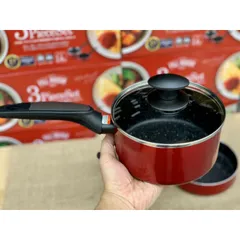 Bộ Nồi/Quánh Chảo 16cm Chống Dính Kèm Nắp Thủy Tinh Pearl Chế Biến Đồ Ăn Dặm Cho Bé - Hàng Nội Địa Nhật